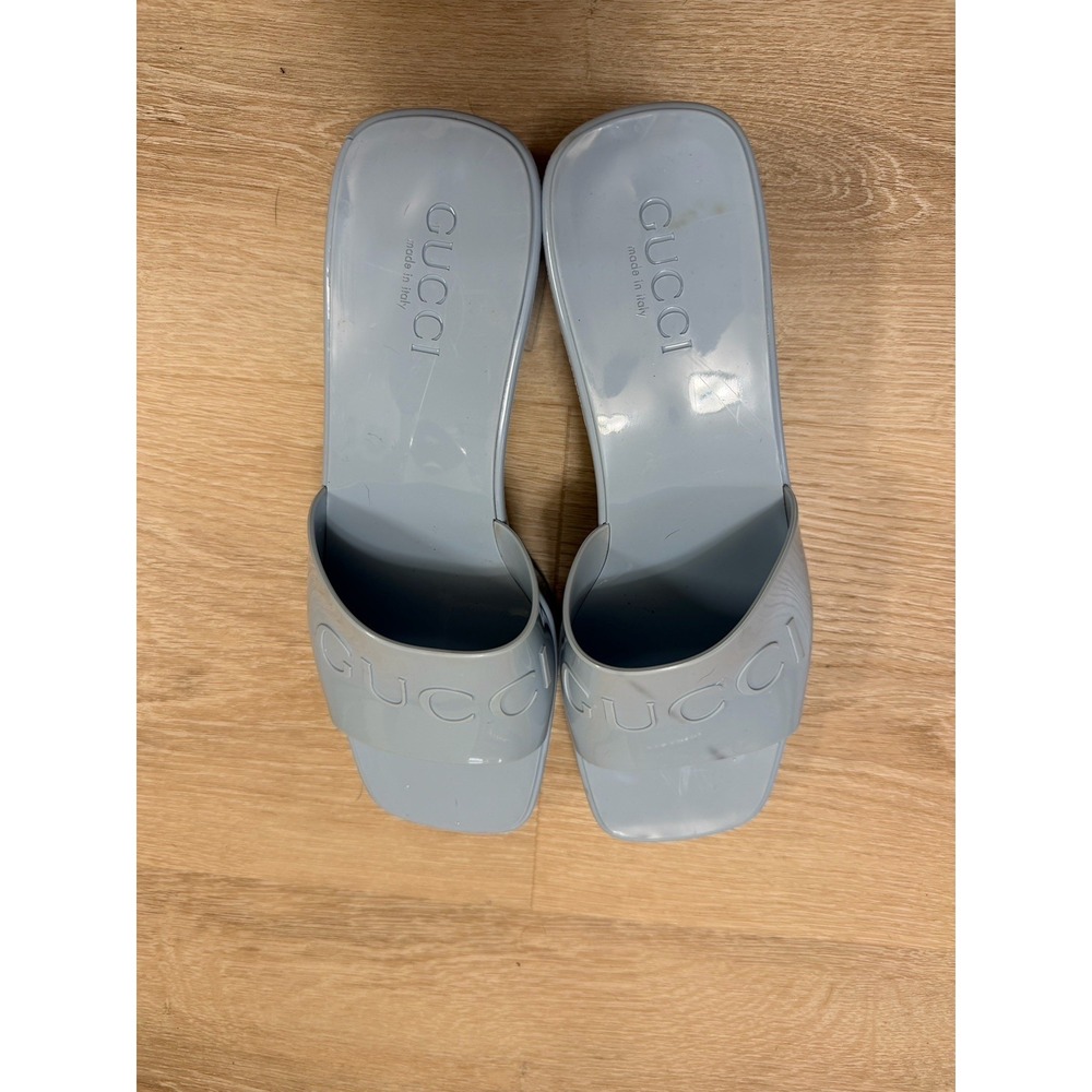 Gucci Jelly Mules Rubber Slides Chunky Blue Y2K Size 38 Resort Beach Luxury